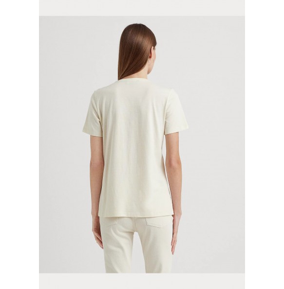 Lauren Ralph Lauren Beaded-Crest Cotton-Blend Jersey Tee CREAM