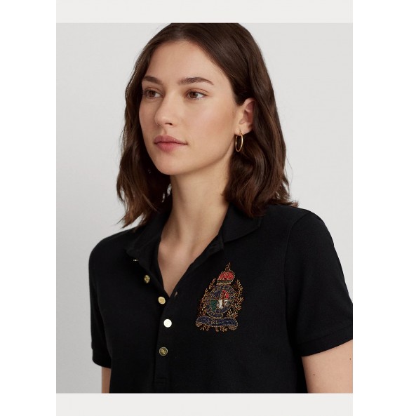 Lauren Ralph Lauren Beaded-Crest Pique Polo Shirt BLACK