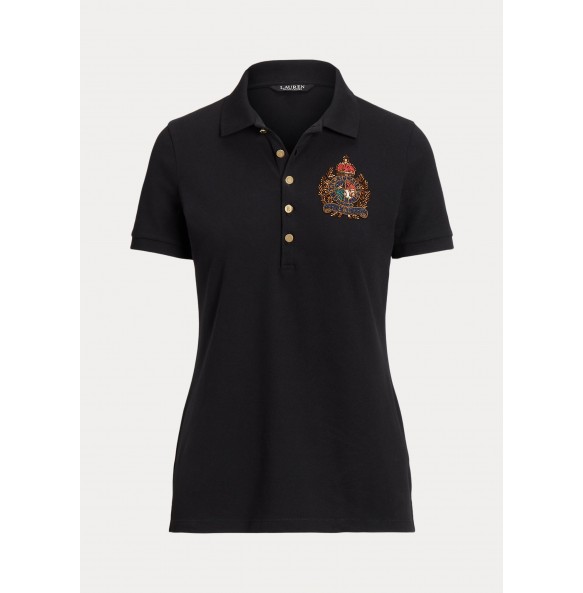 Lauren Ralph Lauren Beaded-Crest Pique Polo Shirt BLACK