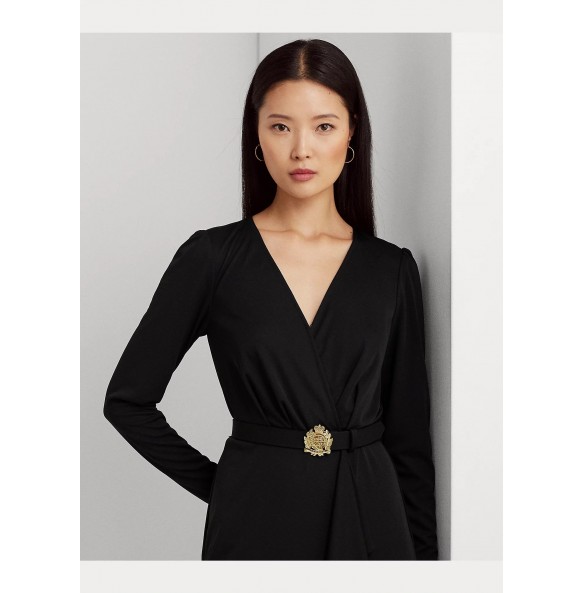 Lauren Ralph Lauren Belted Stretch Jersey Surplice Dress