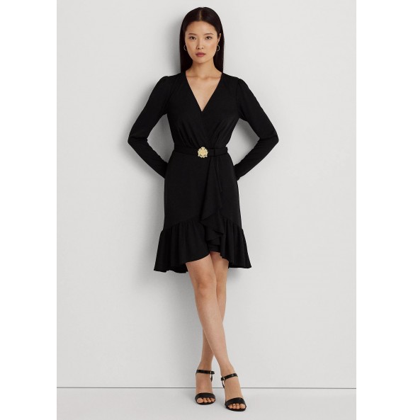 Lauren Ralph Lauren Belted Stretch Jersey Surplice Dress