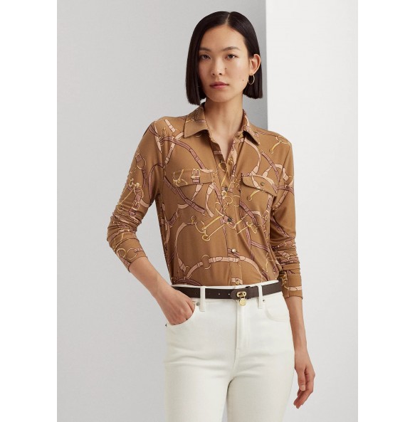 Lauren Ralph Lauren Belting-Print Stretch Jersey Shirt