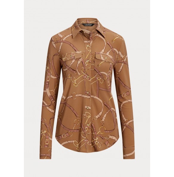 Lauren Ralph Lauren Belting-Print Stretch Jersey Shirt