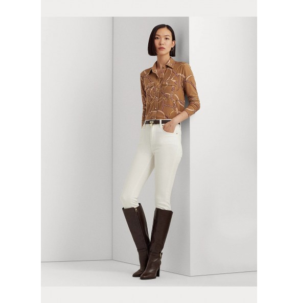 Lauren Ralph Lauren Belting-Print Stretch Jersey Shirt