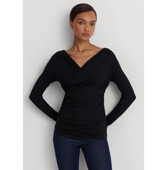 Lauren Ralph Lauren Ruched Asymmetrical Stretch Cotton Top