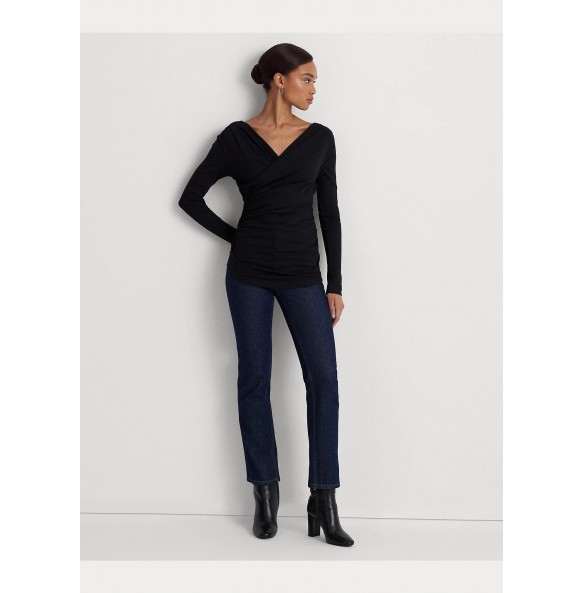 Lauren Ralph Lauren Ruched Asymmetrical Stretch Cotton Top