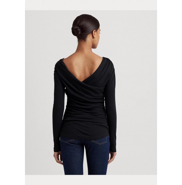 Lauren Ralph Lauren Ruched Asymmetrical Stretch Cotton Top