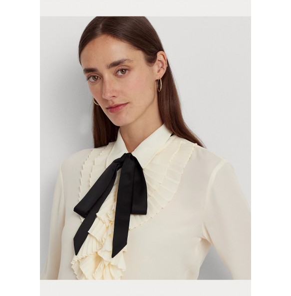 Lauren Ralph Lauren Ruffle-Trim Georgette Tie-Neck Shirt