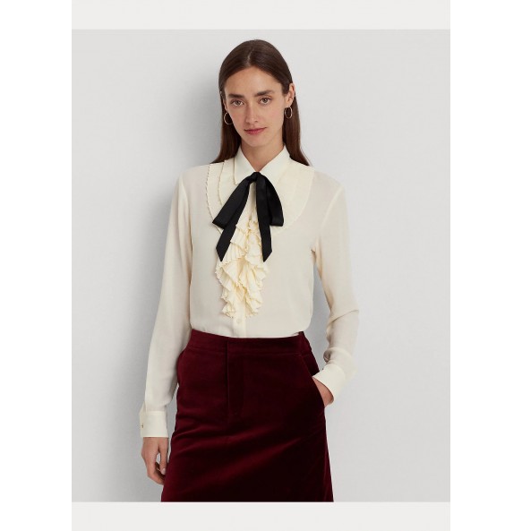 Lauren Ralph Lauren Ruffle-Trim Georgette Tie-Neck Shirt