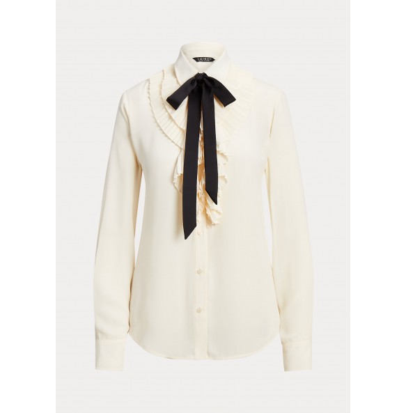 Lauren Ralph Lauren Ruffle-Trim Georgette Tie-Neck Shirt