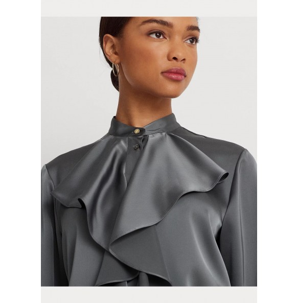 Lauren Ralph Lauren Ruffle-Trim Satin Charmeuse Shirt