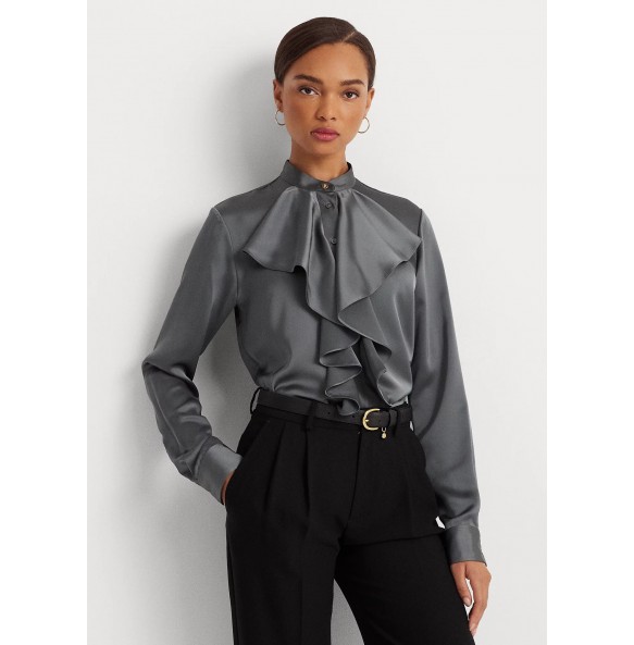 Lauren Ralph Lauren Ruffle-Trim Satin Charmeuse Shirt