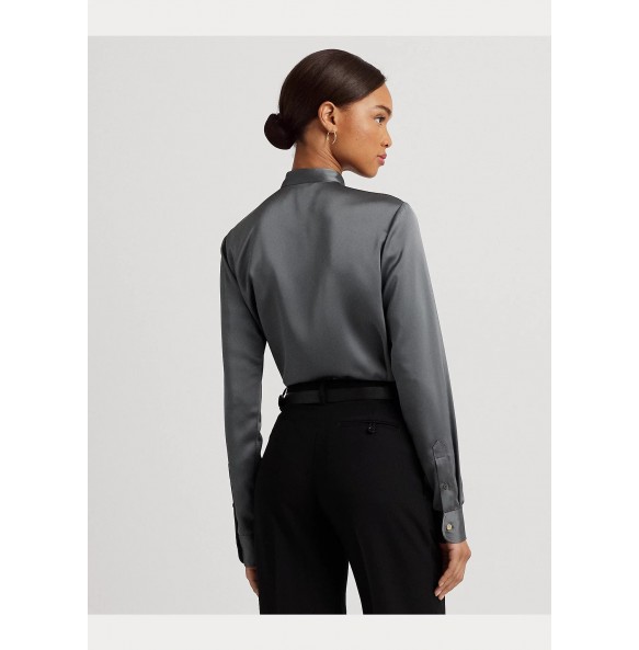 Lauren Ralph Lauren Ruffle-Trim Satin Charmeuse Shirt