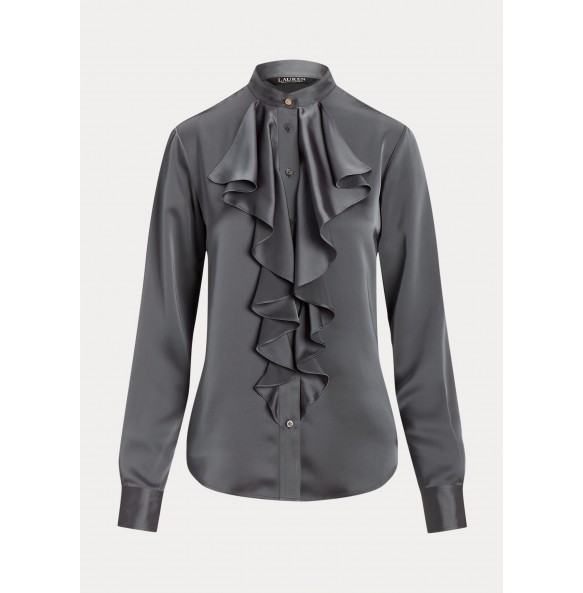 Lauren Ralph Lauren Ruffle-Trim Satin Charmeuse Shirt